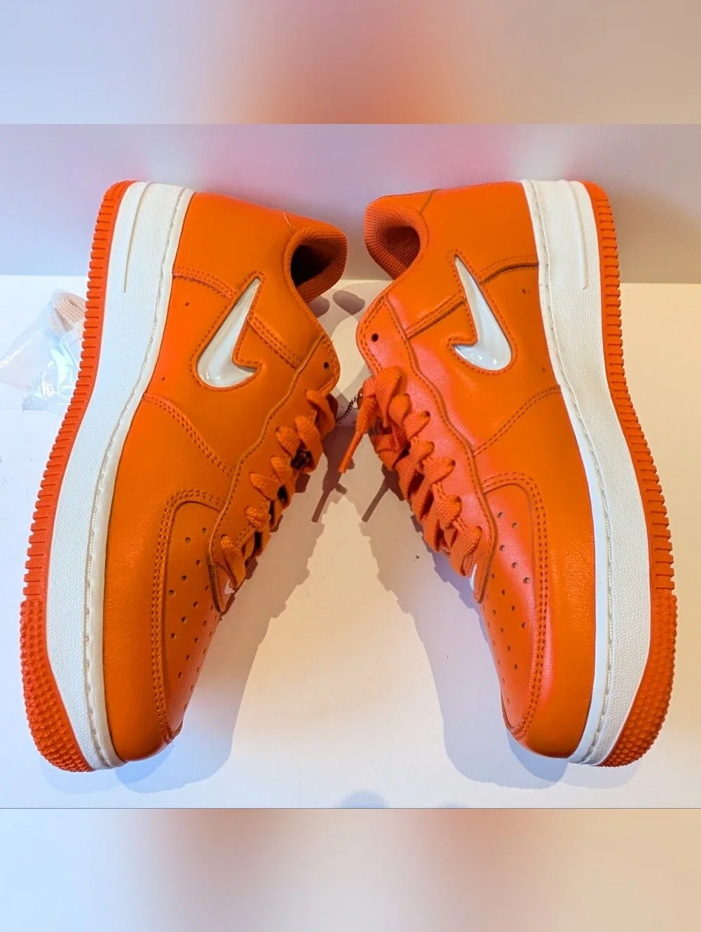 NWT Nike Air Force 1 Men's Orange Low-Top Sneakers with Jewel Swoosh